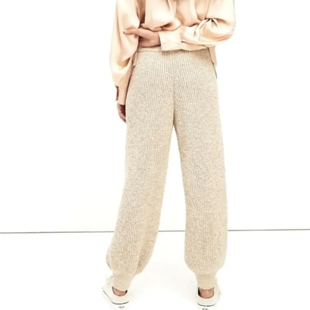New Free People Logan Pass Knit Balloon Jogger Pants in Brown Size L